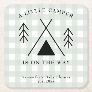 Camping baby shower square paper coaster