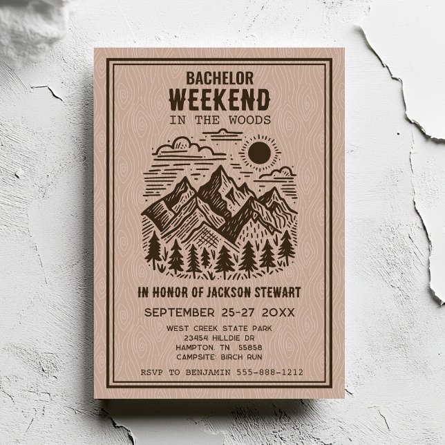 Camping Bachelor Party Invitation (Camping Bachelor Party Invitation with modern mountains.)