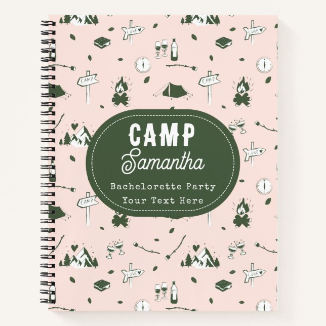 Camping Bachelorette Party Bach Weekend Pink Green Notebook (Front)
