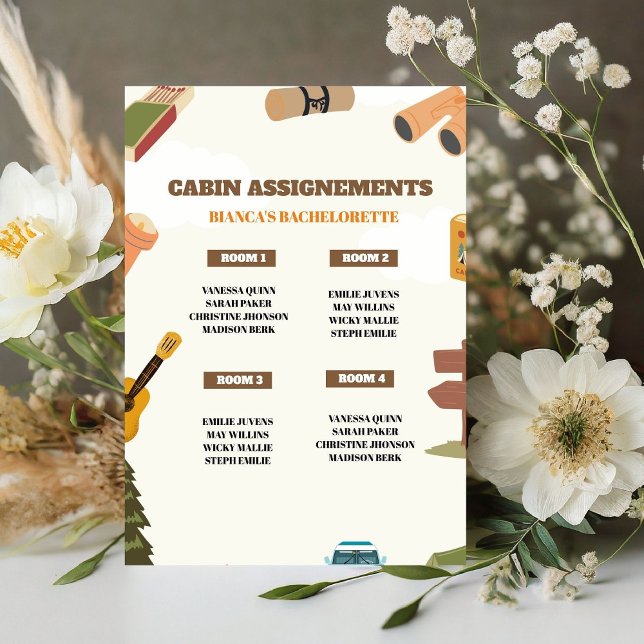 Camping Bachelorette Party Cabin Assignement SIgn (Creator Uploaded)