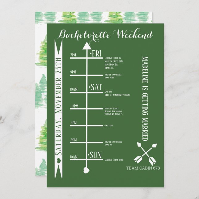 Camping Bachelorette Weekend Getaway Itinerary Invitation (Front/Back)