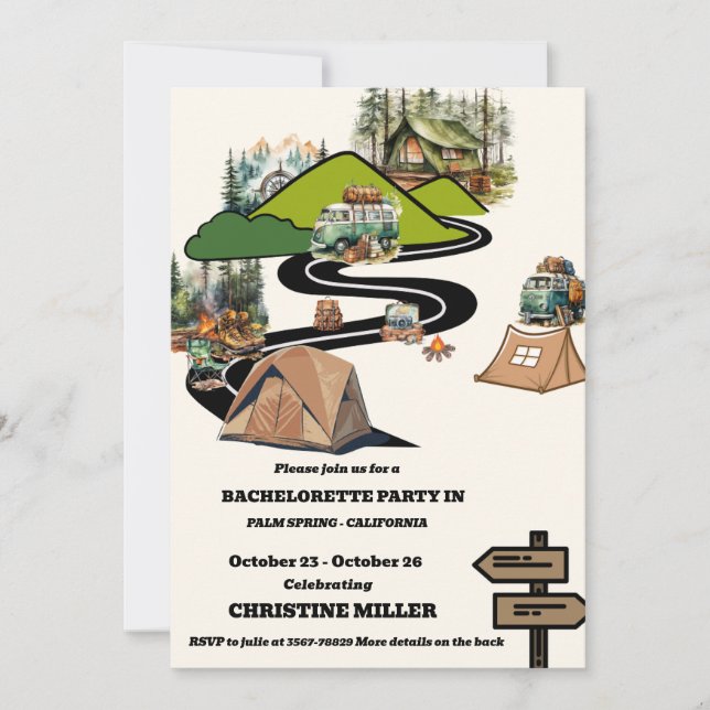 Camping  Bachelorette Weekend Itinerary Invitation (Front)