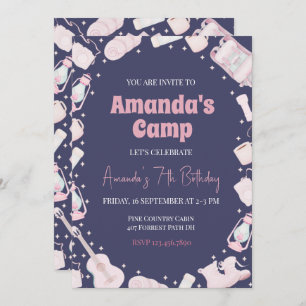 Camping Backpack Girl Birthday Invitation