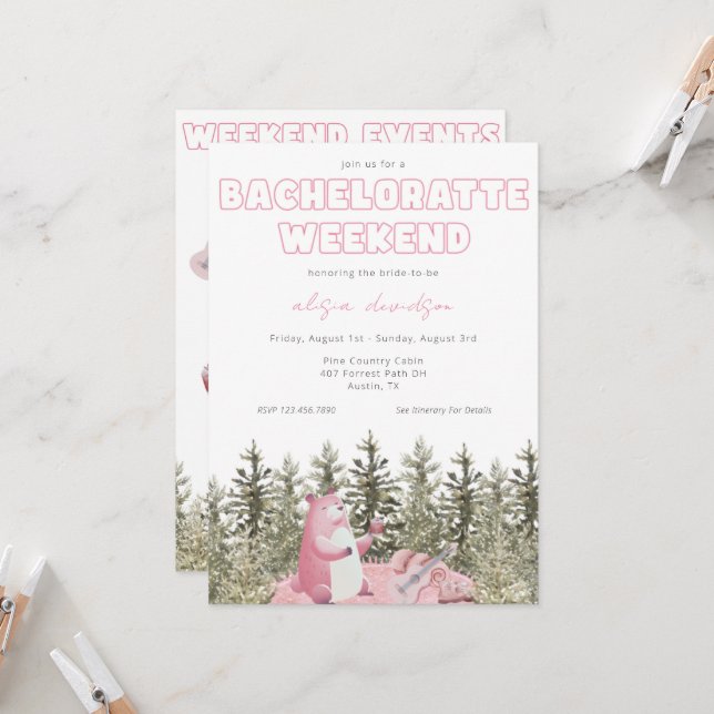 Camping Bear Bachelorette Party Invitation (Front/Back In Situ)