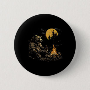 Camping Bear Drinking Beer Hiking Nature Funny Gri 6 Cm Round Badge