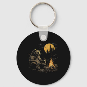 Camping Bear Drinking Beer Hiking Nature Funny Gri Key Ring
