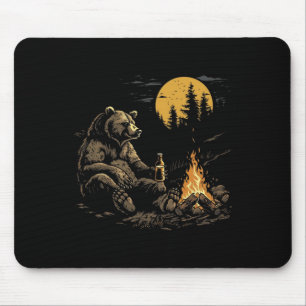 Camping Bear Drinking Beer Hiking Nature Funny Gri Mouse Pad