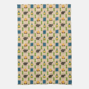 Camping Bear Pattern Tea Towel