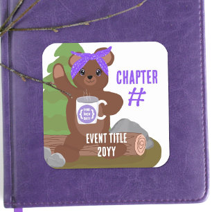 Camping Bear, Purple Bandanna Girls Youth Club Square Sticker
