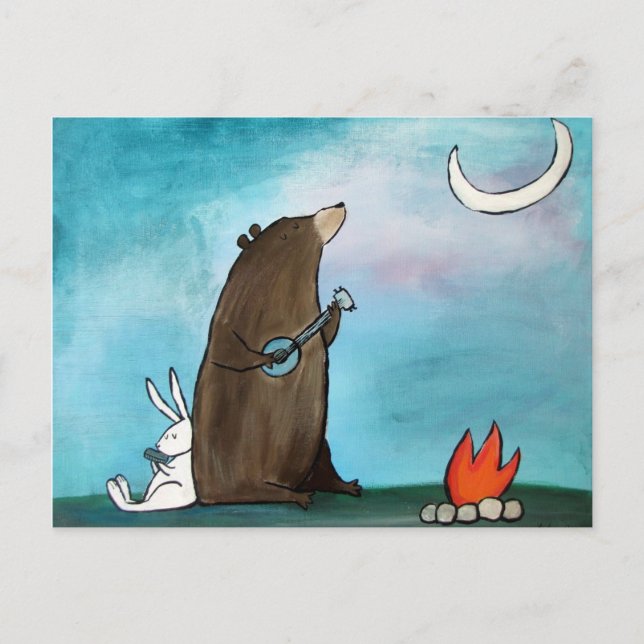 Camping Bear Whimsical Storybook Art Postcard (Front)