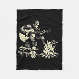 Camping Bigfoot Smore Rock Bigfoot Playing Guitar Fleece Blanket