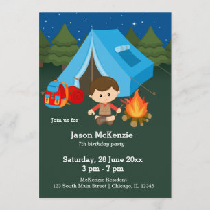 Camping birthday boy invitation