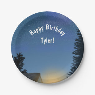 Camping Birthday Party Customisable Message Paper Plate