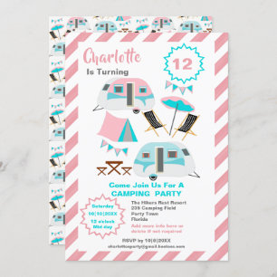 Camping Birthday Party Cute Retro Style  Invitation