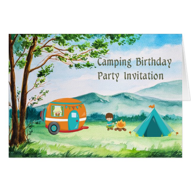 Camping Birthday Party Invitation Card for Child (Front Horizontal)