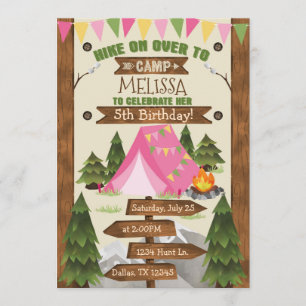 Camping Birthday Party Invitation Invite Girl