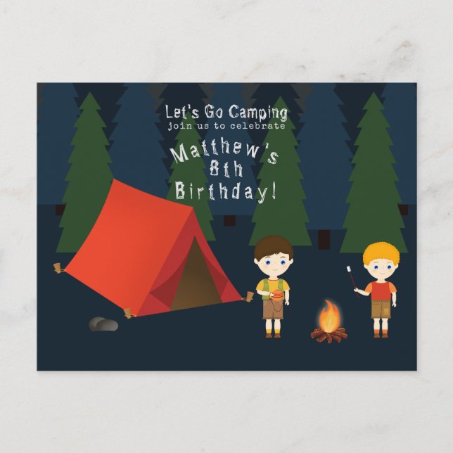 Camping Birthday Party Invitation Postcard (Front)