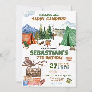 Camping Birthday Party modern kids  Invitation
