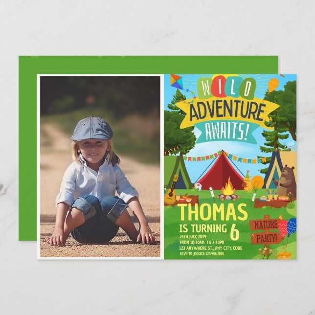 Camping Birthday Party modern kids  Invitation (Front/Back)