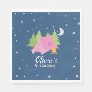 Camping birthday party napkins Pink Tent