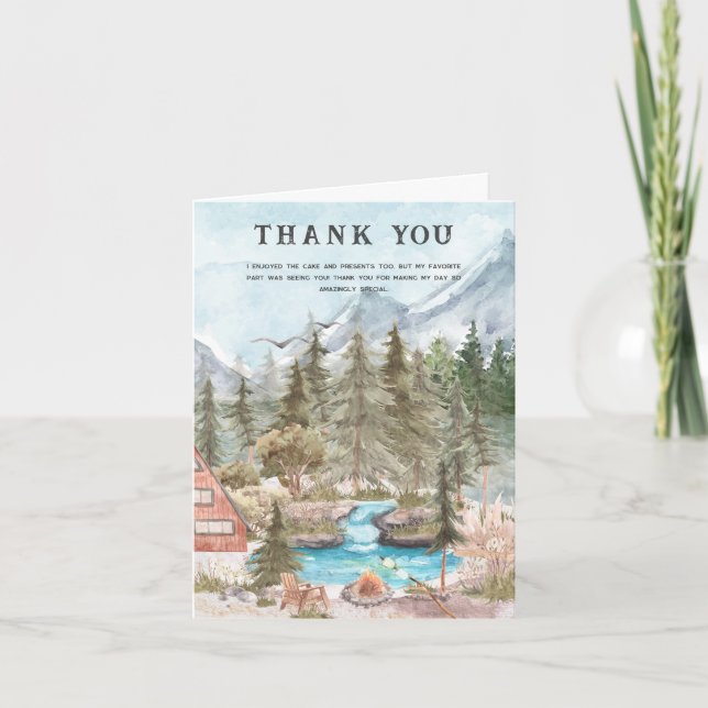 Camping Birthday Party | Photo Thank You Card (Front)
