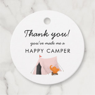 Camping Birthday Party Pink Tent Happy Camper Favour Tags