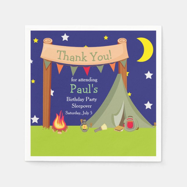 Camping Birthday Party Sleepover Khaki Green Napkin (Front)