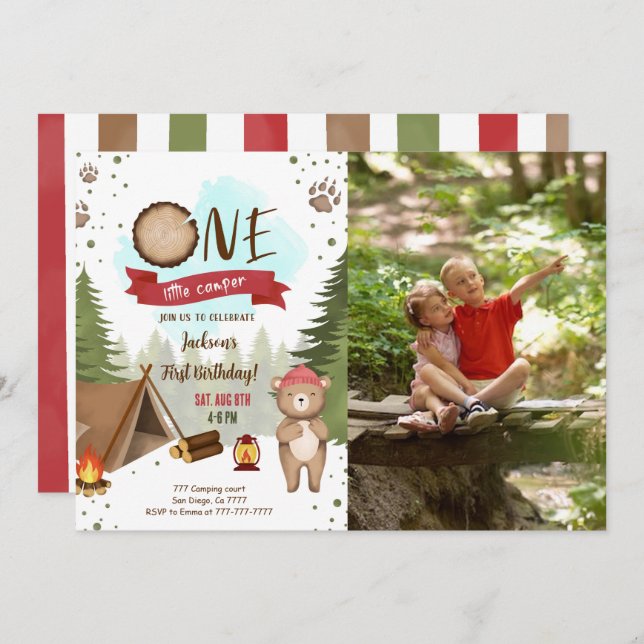 Camping Birthday Photo Invitation (Front/Back)