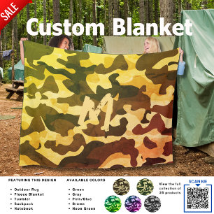 Camping Blanket Camouflage Add Initial Kids Teens