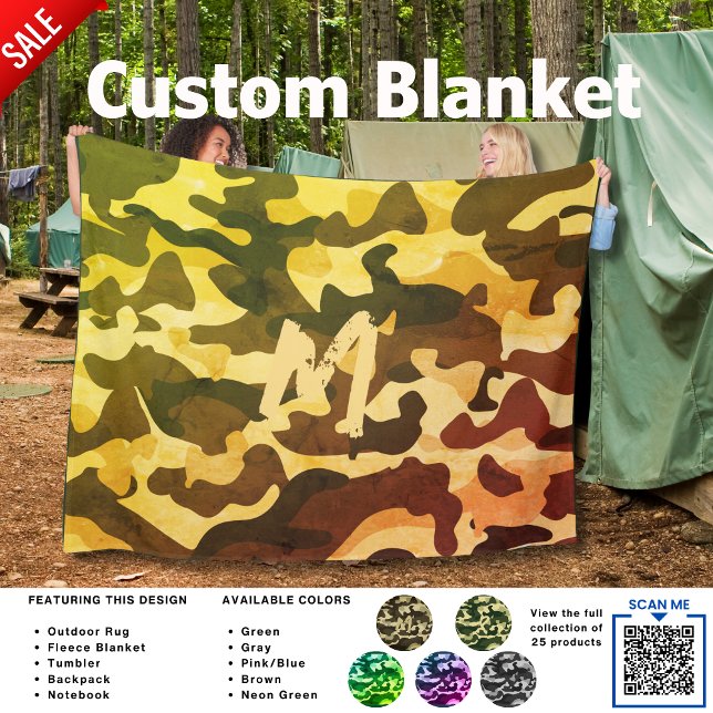 Camping Blanket Camouflage Add Initial Kids Teens (Creator Uploaded)