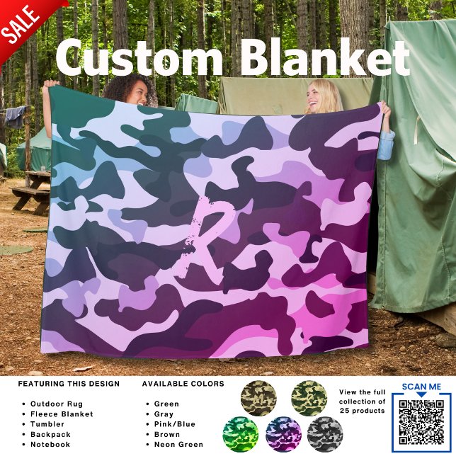 Camping Blanket Camouflage Add Initial Kids Teens (Creator Uploaded)
