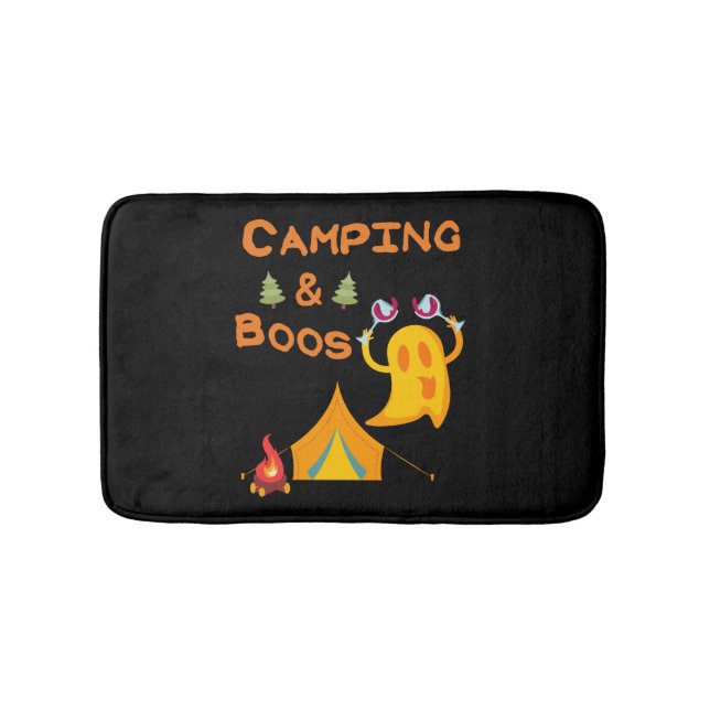 Camping & Boos Ghosts Wine Camping Halloween Bath Mat (Front)