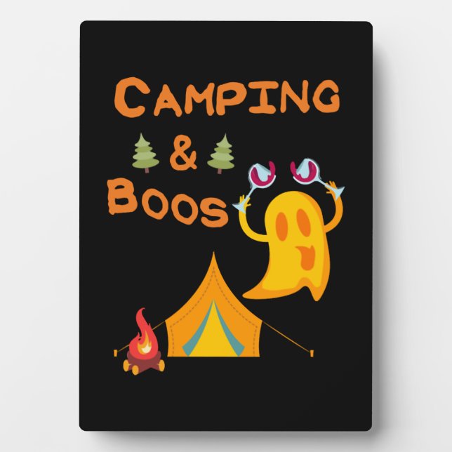 Camping & Boos Ghosts Wine Camping Halloween Plaque (Front)