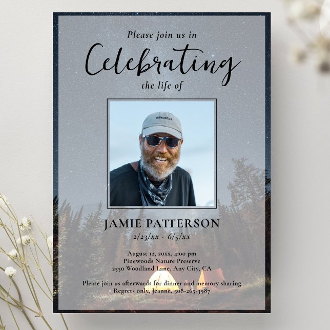 Camping Camper Celebration of Life, Funeral Photo Invitation (Creator Uploaded)