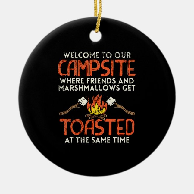 Camping Campfire and Marshmallows Ceramic Ornament (Front)