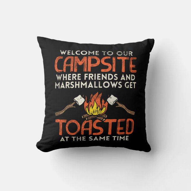 Camping Campfire and Marshmallows Cushion (Front)