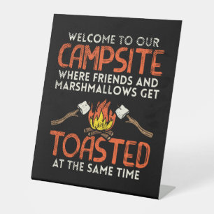 Camping Campfire and Marshmallows Pedestal Sign