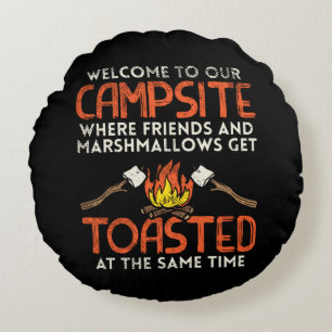 Camping Campfire and Marshmallows Round Cushion