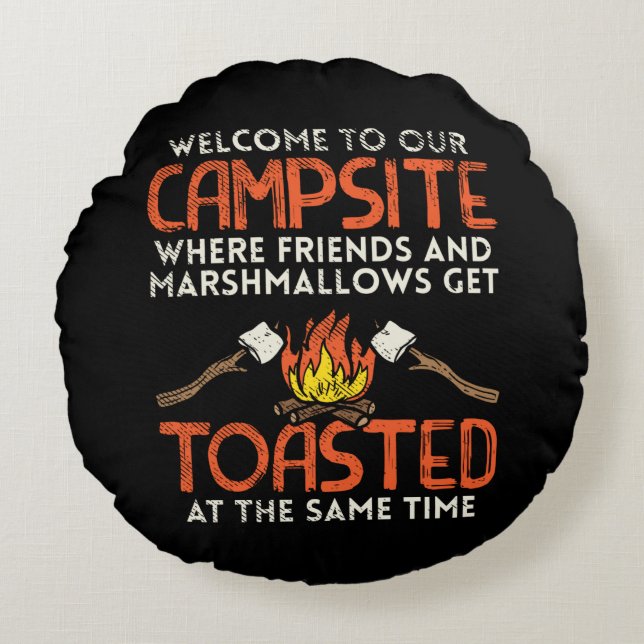 Camping Campfire and Marshmallows Round Cushion (Front)