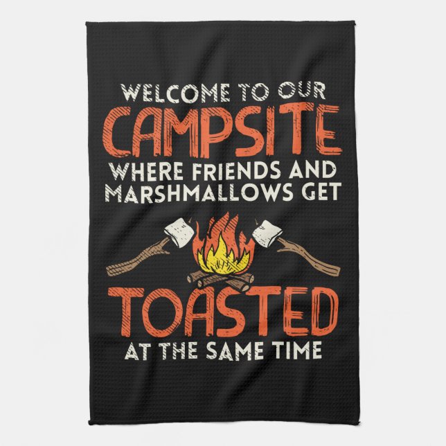 Camping Campfire and Marshmallows Tea Towel (Vertical)