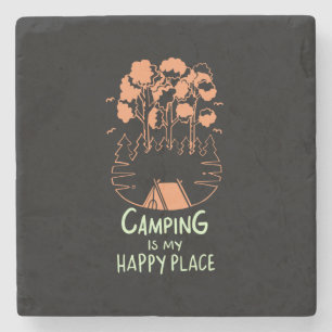 Camping - Camping Is My Happy Place Stone Coaster