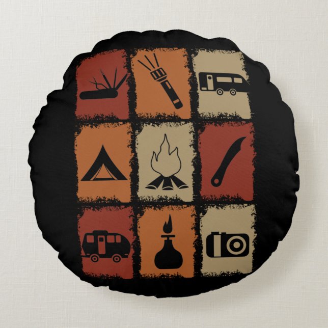 Camping - Camping Stuff Retro Round Cushion (Front)