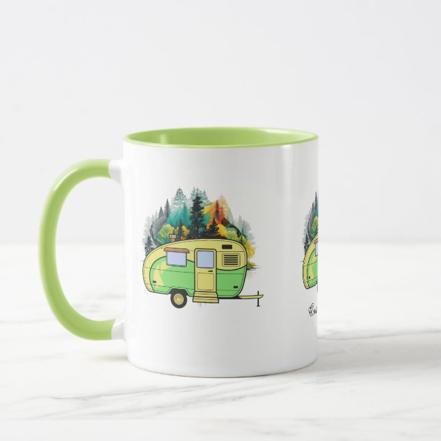 Camping, caravan, forest, happy place mug (Left)