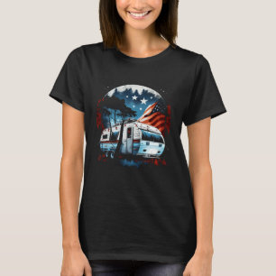 Camping Caravan US Flag Graphic Tees Men Women Boy