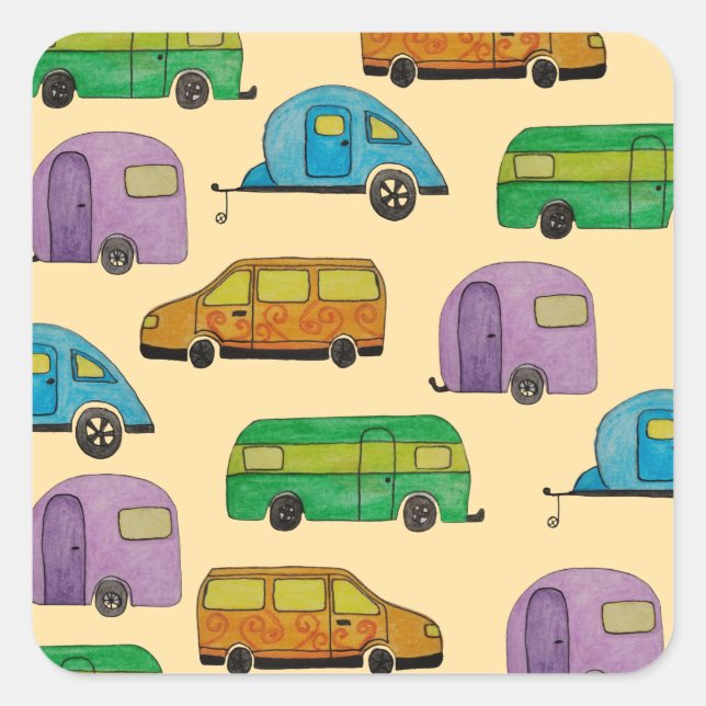 Camping caravans square sticker (Front)