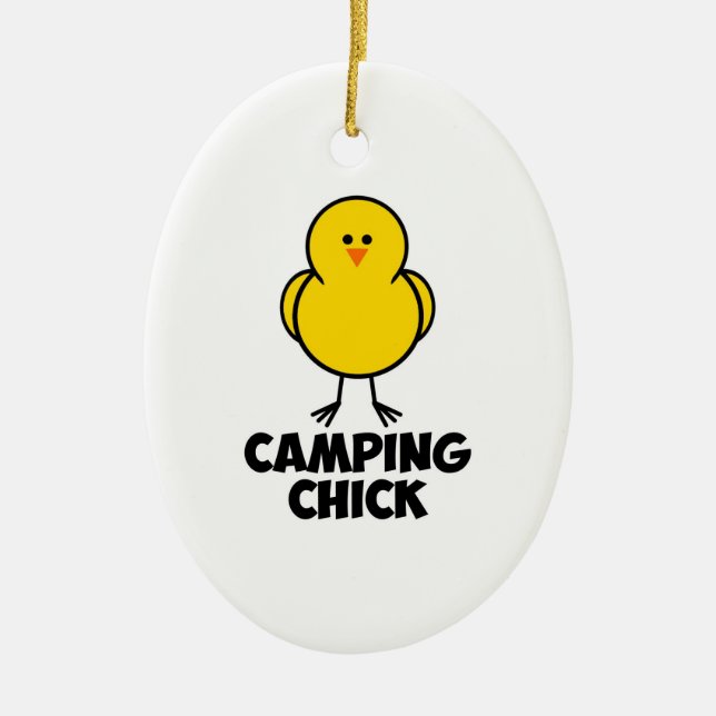 Camping Chick Ceramic Ornament (Front)