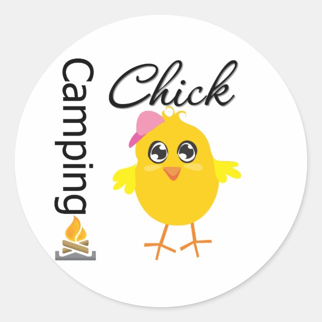 Camping Chick Classic Round Sticker (Front)