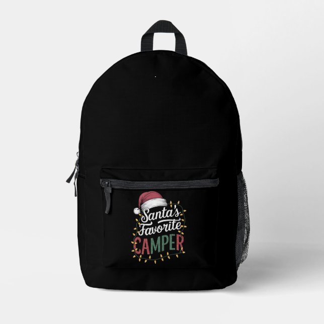Camping Christmas Santa's Favourite Camper Gift Printed Backpack (Front)