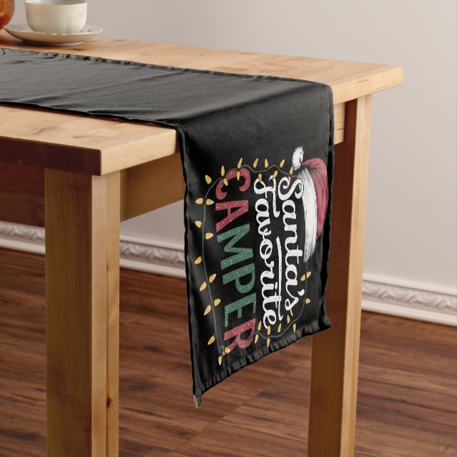 Camping Christmas Santa's Favourite Camper Gift Short Table Runner (In Situ)