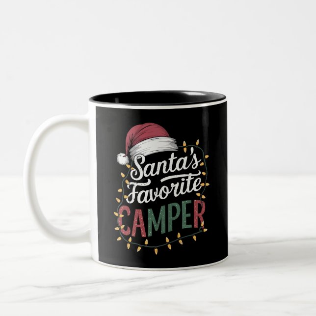Camping Christmas Santa's Favourite Camper Gift Two-Tone Coffee Mug (Left)